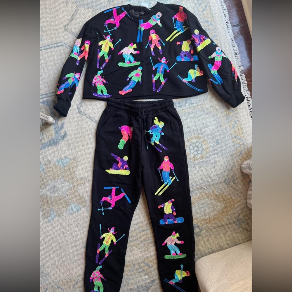 QUEEN OF SPARKLES Neon Ski Print Sweater